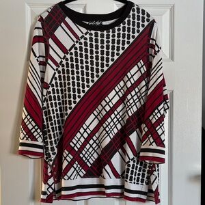 Lord & Taylor Red and Black Striped Long Sleeve Top